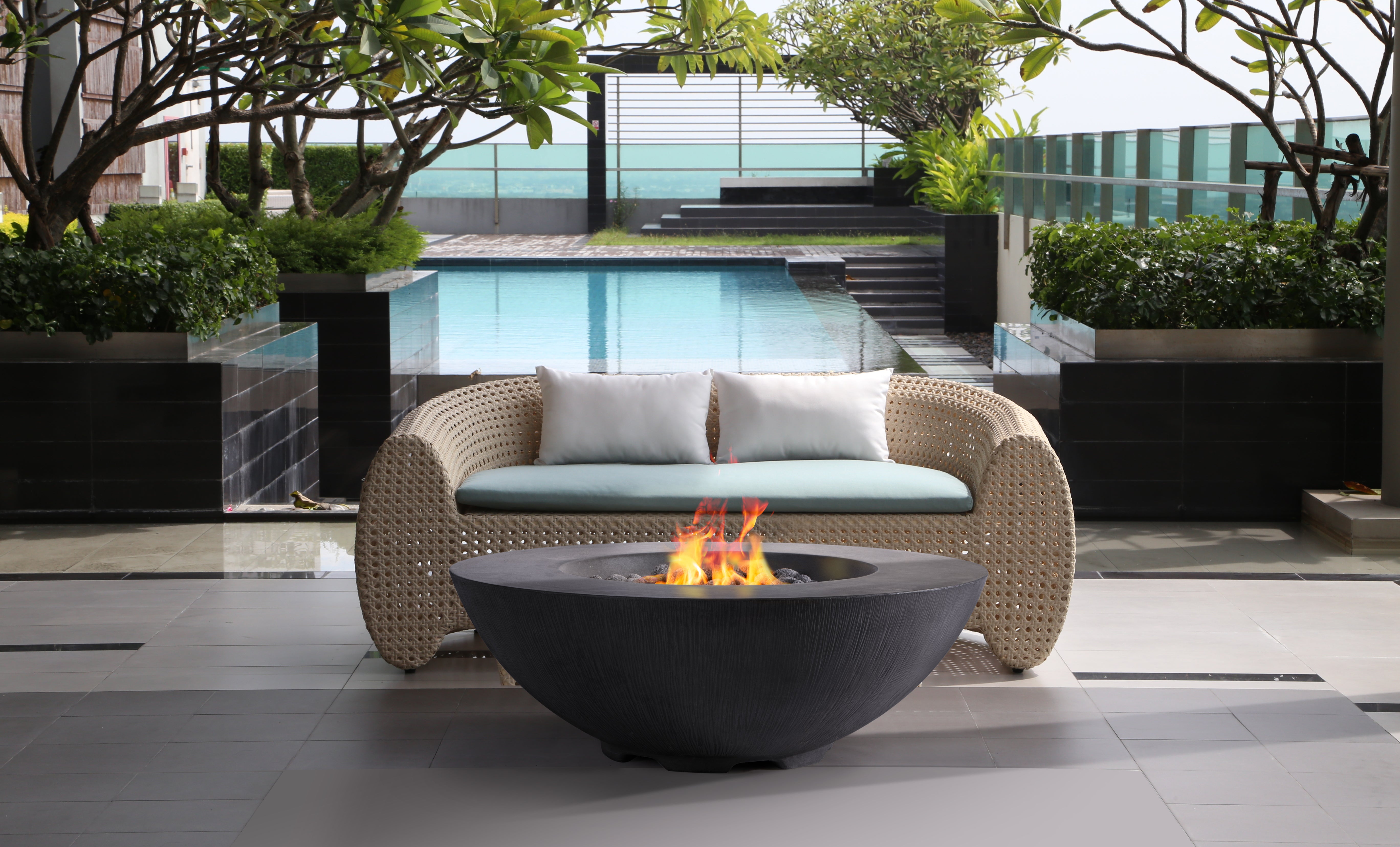 Pyromania 41" Bowl Concrete Fire Bowl- Shangri-La