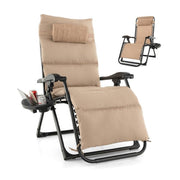 Fast Furnishings Tan Zero Gravity Adjustable Lounge Chair Removable Cushion Cup Holder Tray