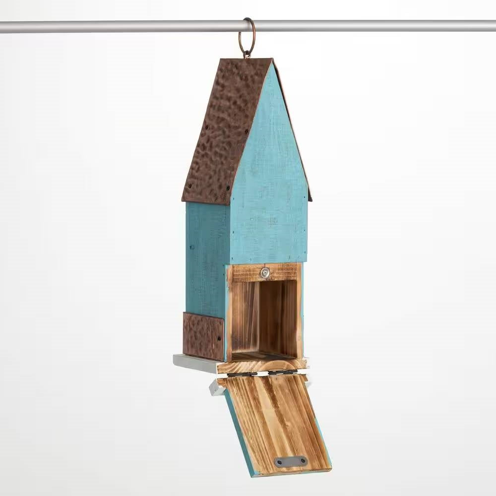 Fast Furnishings Outdoor Turquoise Blue Wood Bird House with Copper Roof