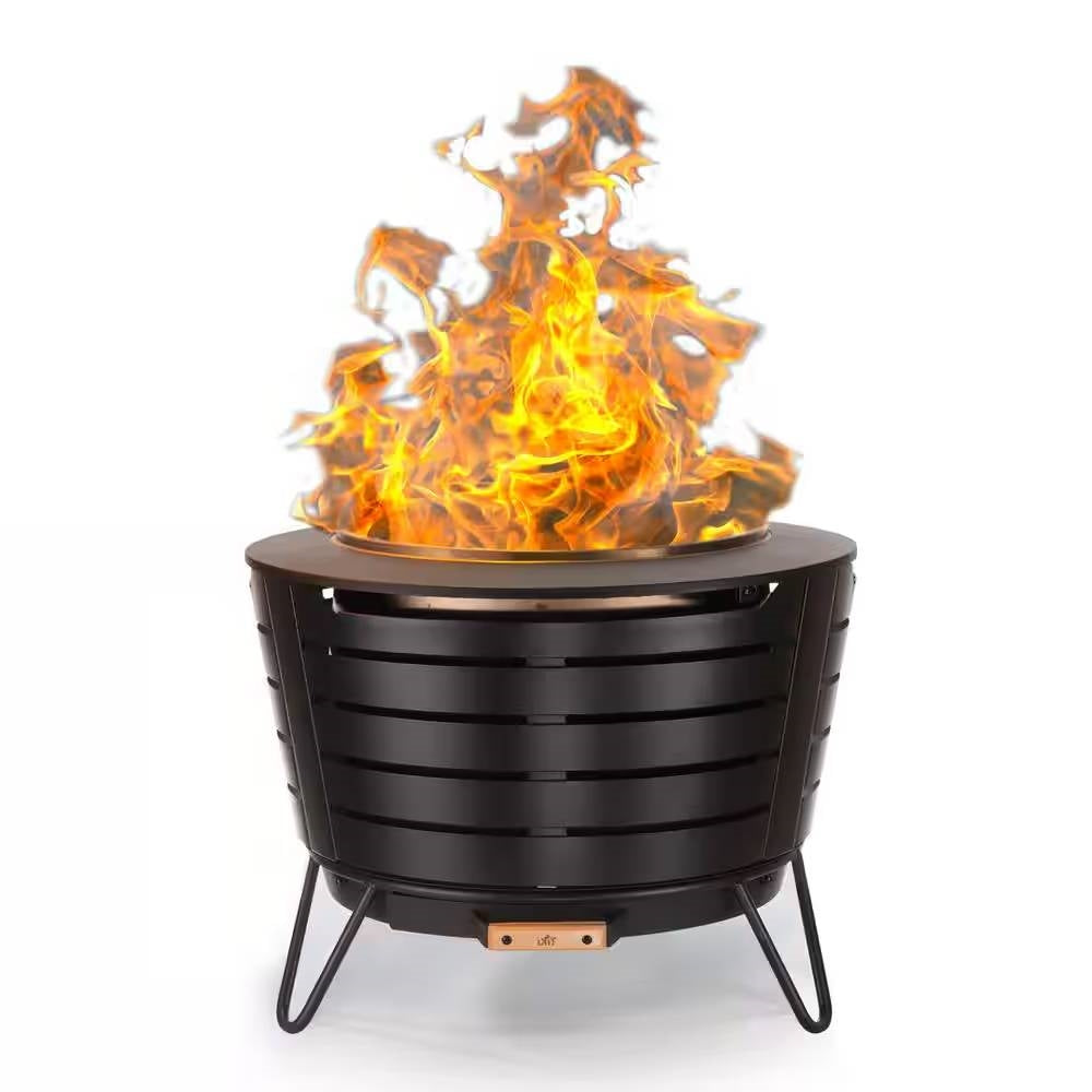 Fast Furnishings 25-inch Outdoor Wood Burning Stainless Steel Smokeless Fire Pit with Cover