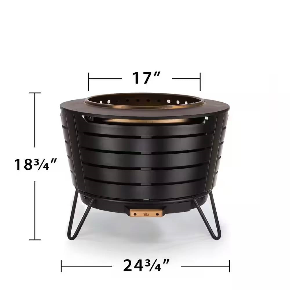 Fast Furnishings 25-inch Outdoor Wood Burning Stainless Steel Smokeless Fire Pit with Cover