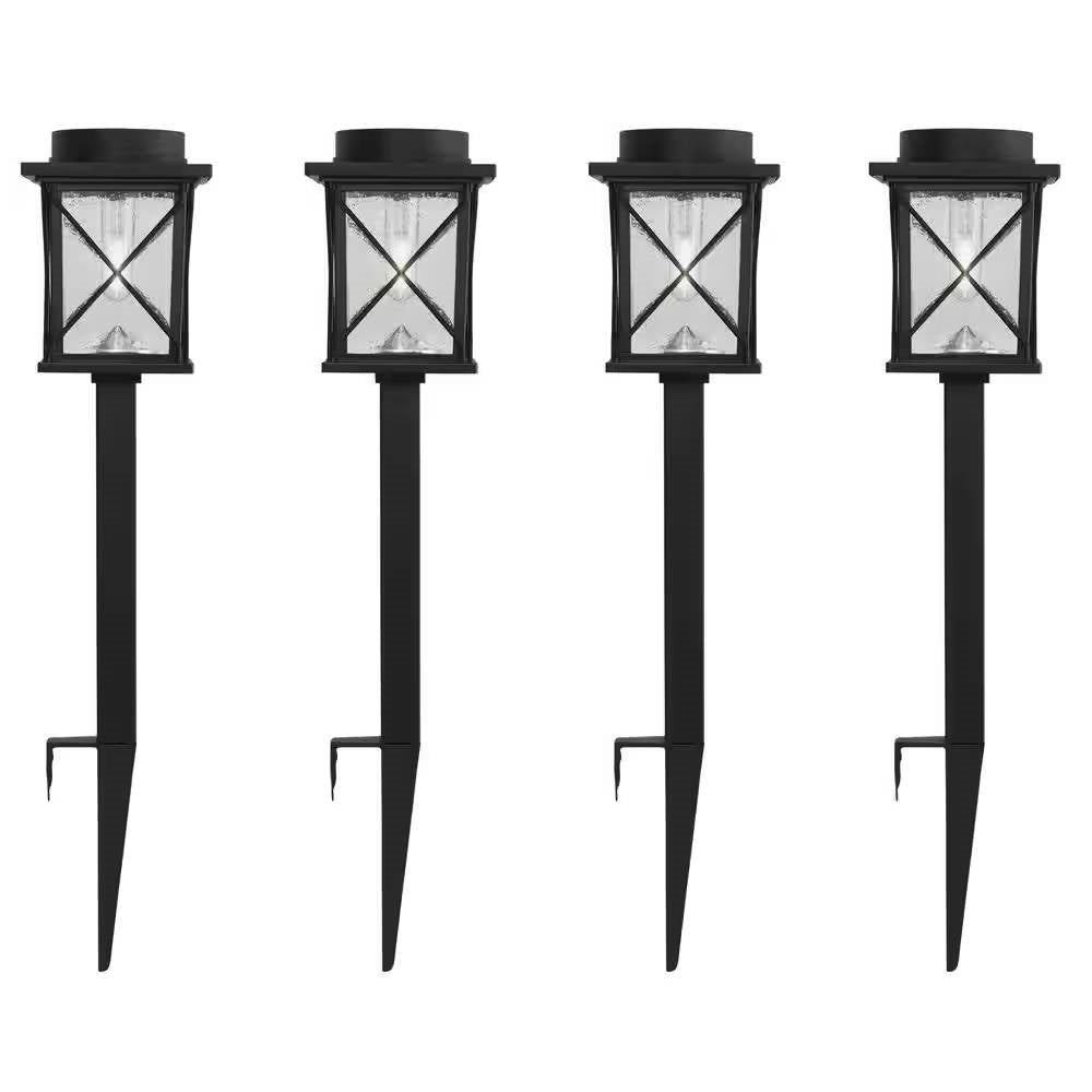 Fast Furnishings 4-Pack - Black Solar LED Light Set - Outdoor Path Yard Lighting