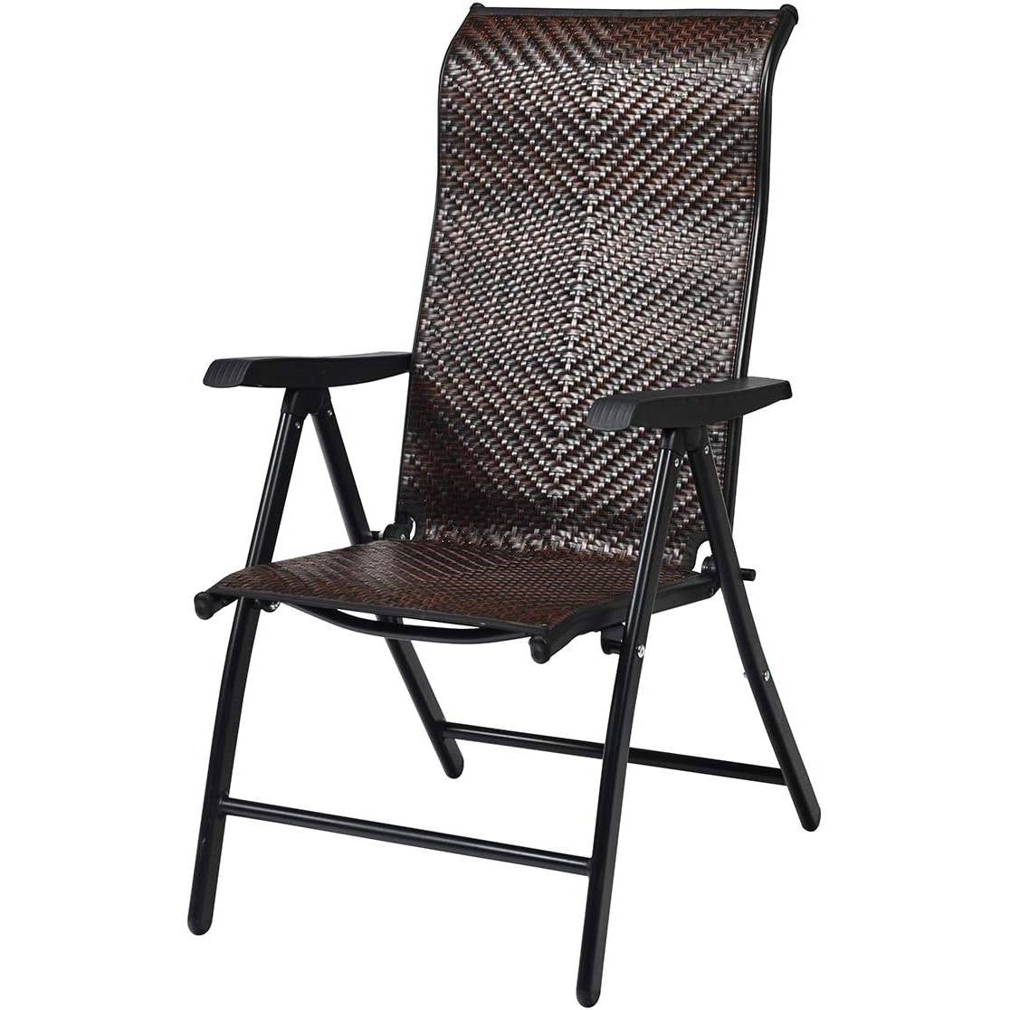 Fast Furnishings Outdoor/Indoor Folding Patio Chair with Brown Rattan Seat and High Back-Rest