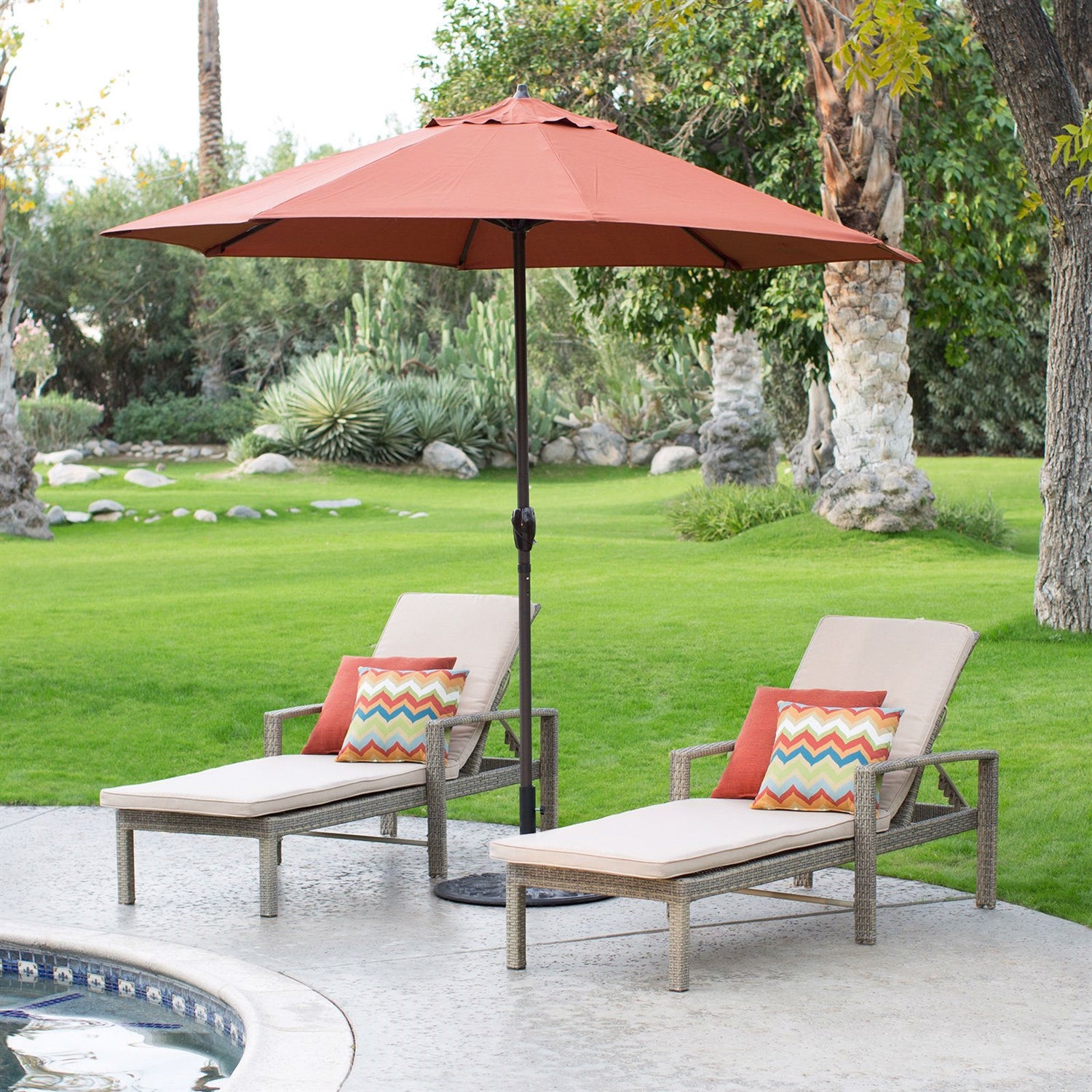 Fast Furnishings 9-Ft Patio Umbrella in Terracotta with Metal Pole and Tilt Mechanism