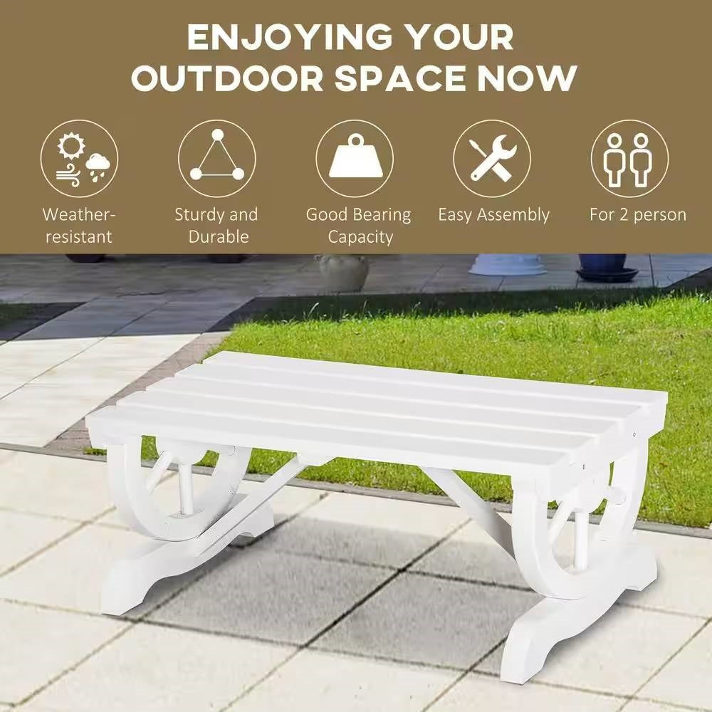 Fast Furnishings Outdoor Farmhouse Fir Wood 2-Person Garden Bench in White Finish