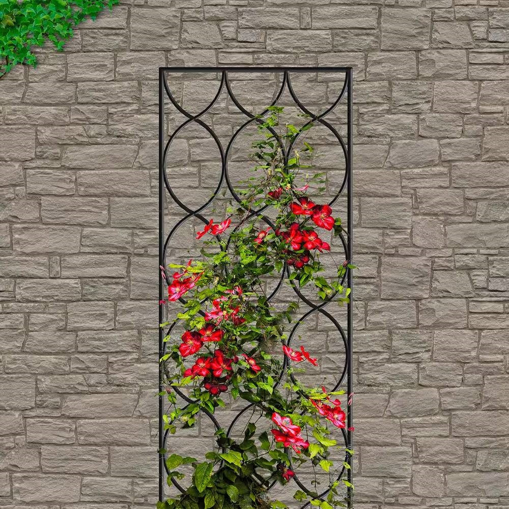 Fast Furnishings Modern 6-Ft Outdoor Metal Garden Trellis with Black Powder Coated Finish