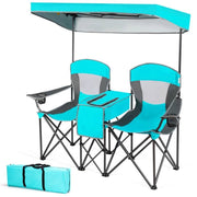 Fast Furnishings Turquoise Blue 2-Piece Folding Canopy Chair with Cup Holder and Storage Pocket