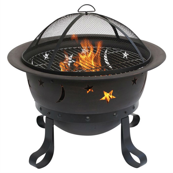 Fast Furnishings Outdoor Star Moon Steel Wood Burning Fire Pit in Bronze Finish