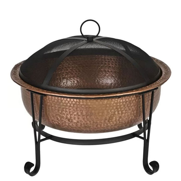 Fast Furnishings Hammered Copper 26-inch Fire Pit with Stand and Spark Screen