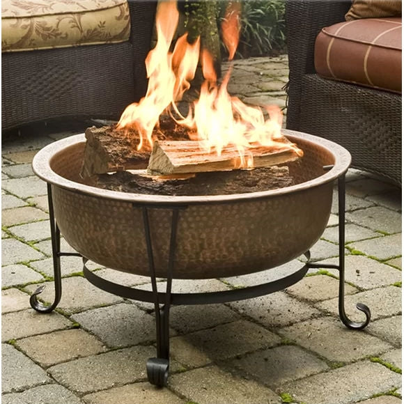 Fast Furnishings Hammered Copper 26-inch Fire Pit with Stand and Spark Screen