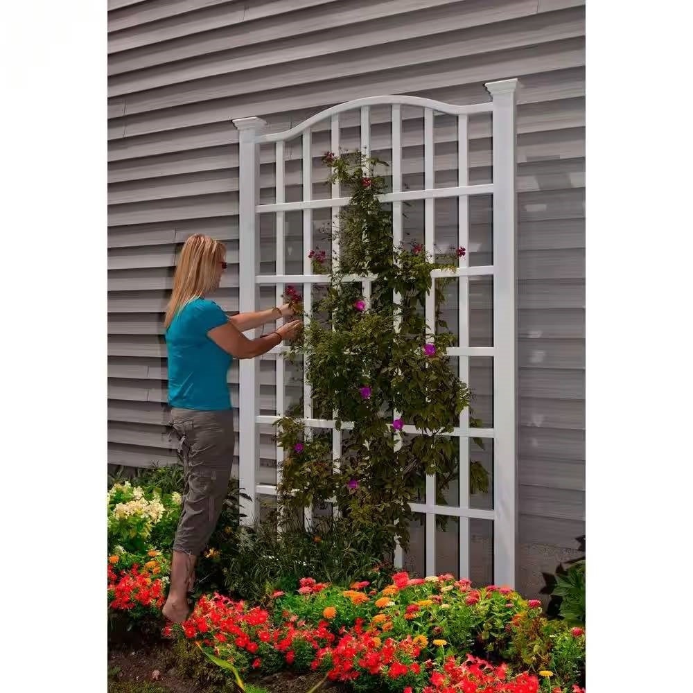 Fast Furnishings Large 8-Ft x 4.5-Ft Outdoor White Vinyl Garden Trellis Privacy Screen