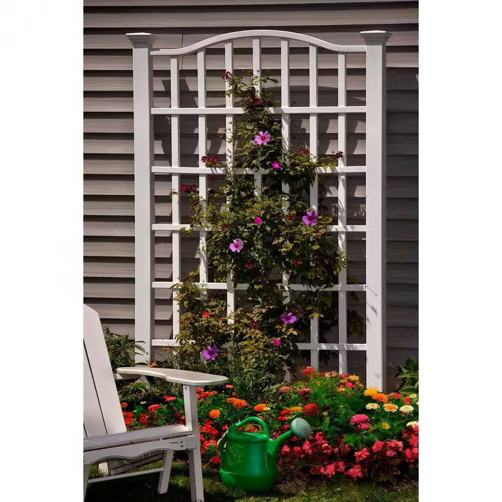 Fast Furnishings Large 8-Ft x 4.5-Ft Outdoor White Vinyl Garden Trellis Privacy Screen