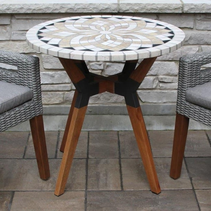 Fast Furnishings Round 30-inch Bistro Style Outdoor Patio Table with Marble Tile Top