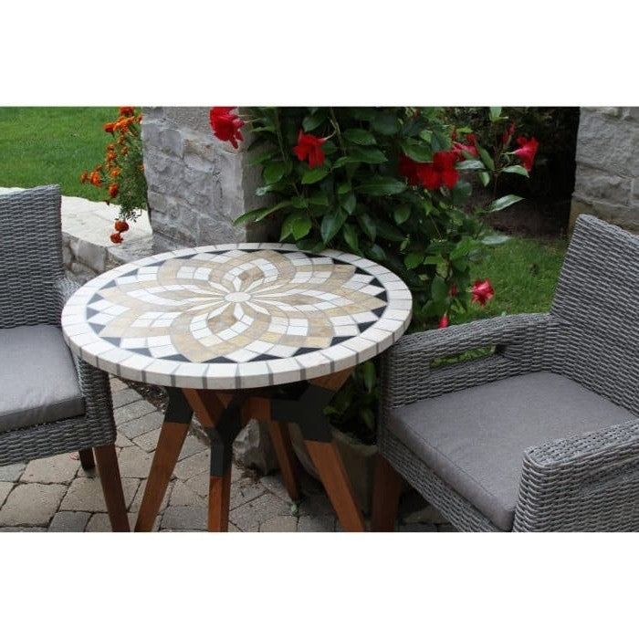 Fast Furnishings Round 30-inch Bistro Style Outdoor Patio Table with Marble Tile Top