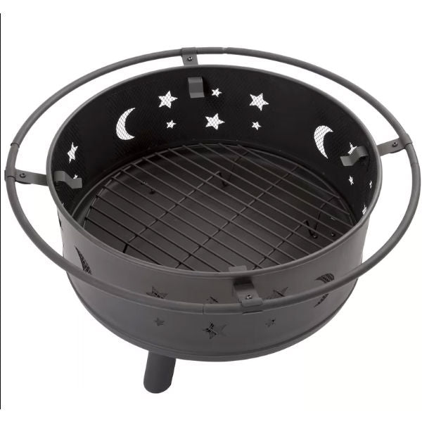 Fast Furnishings Heavy Duty Steel Metal Wood Burning Fire Pit with Moon and Stars Cutouts