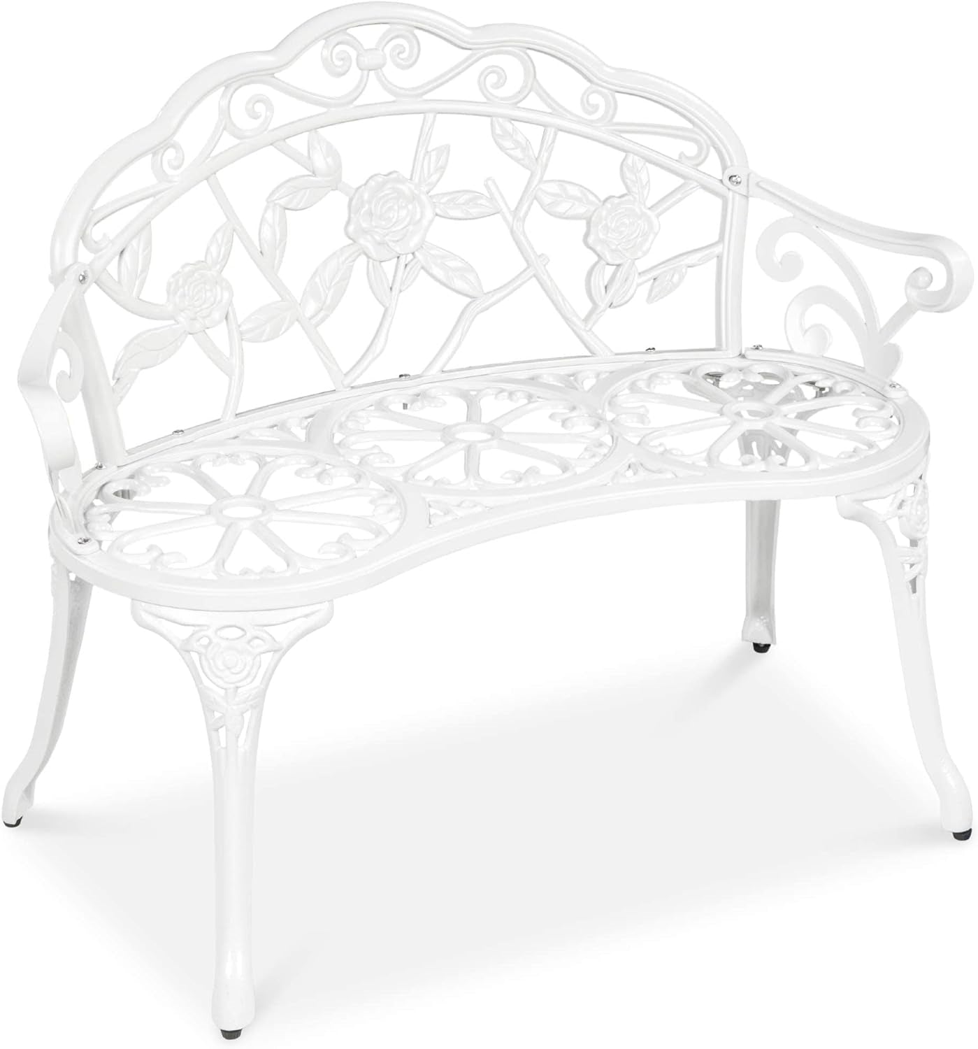 Fast Furnishings Outdoor Patio 39-inch Garden Bench with Backrest in White Metal Finish