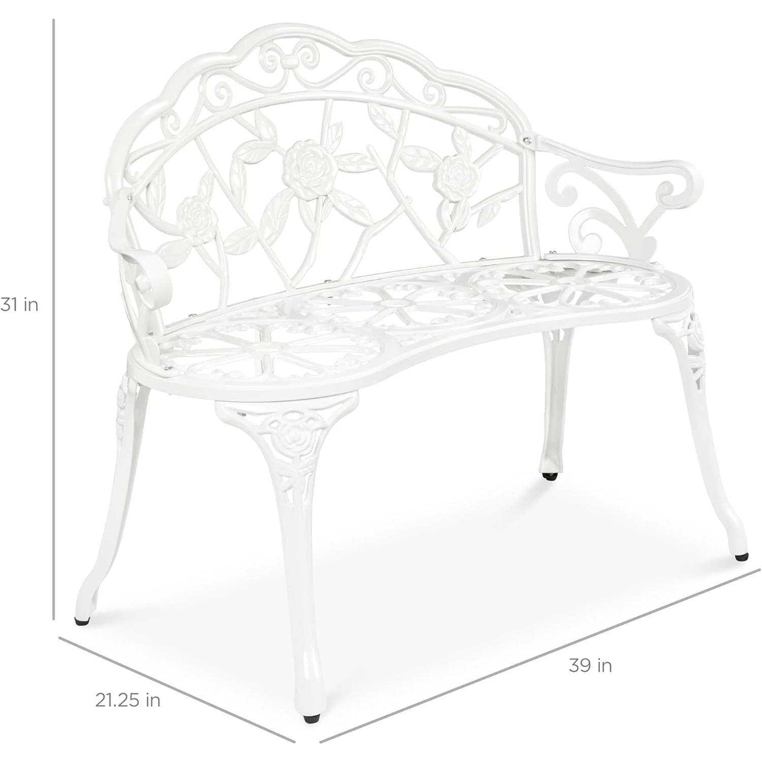 Fast Furnishings Outdoor Patio 39-inch Garden Bench with Backrest in White Metal Finish