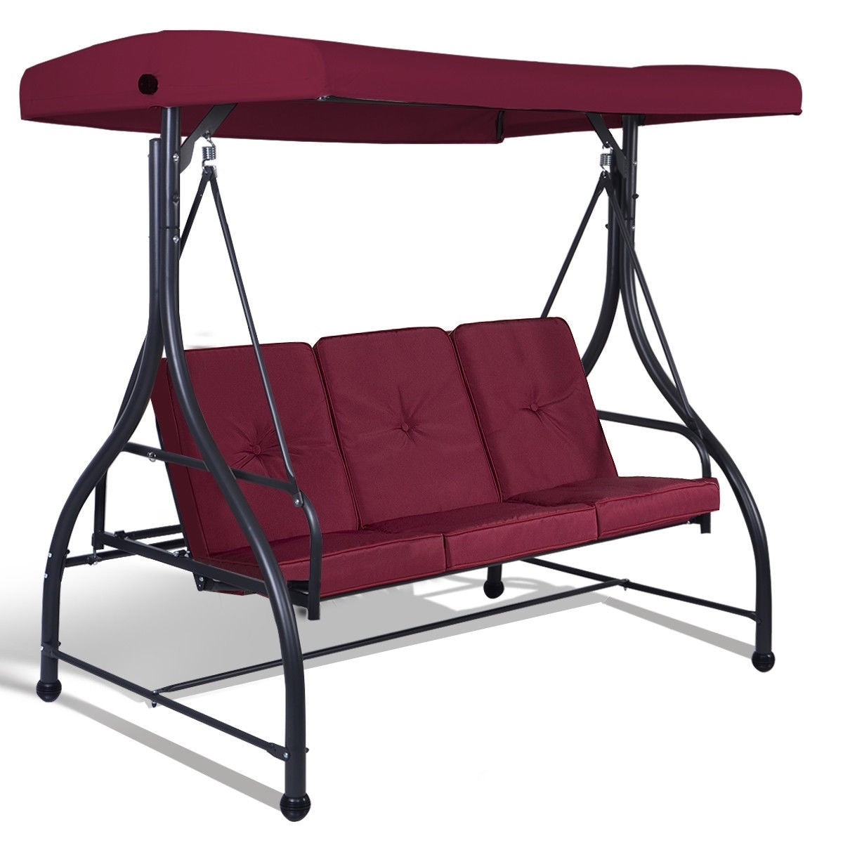 Fast Furnishings Dark Red Burgundy 3 Seat Cushioned Porch Patio Canopy Swing Chair