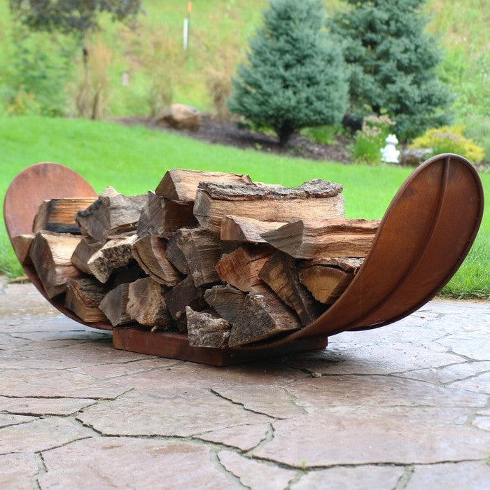 Fast Furnishings 4 Ft. Rustic Indoor/Outdoor Corten Steel Firewood Log Storage Rack