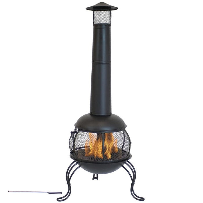 Fast Furnishings Black Steel Chimenea Wood Burning Fire Pit