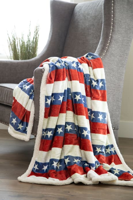 Americana Plush Sherpa Throw Blanket by Linen Mart