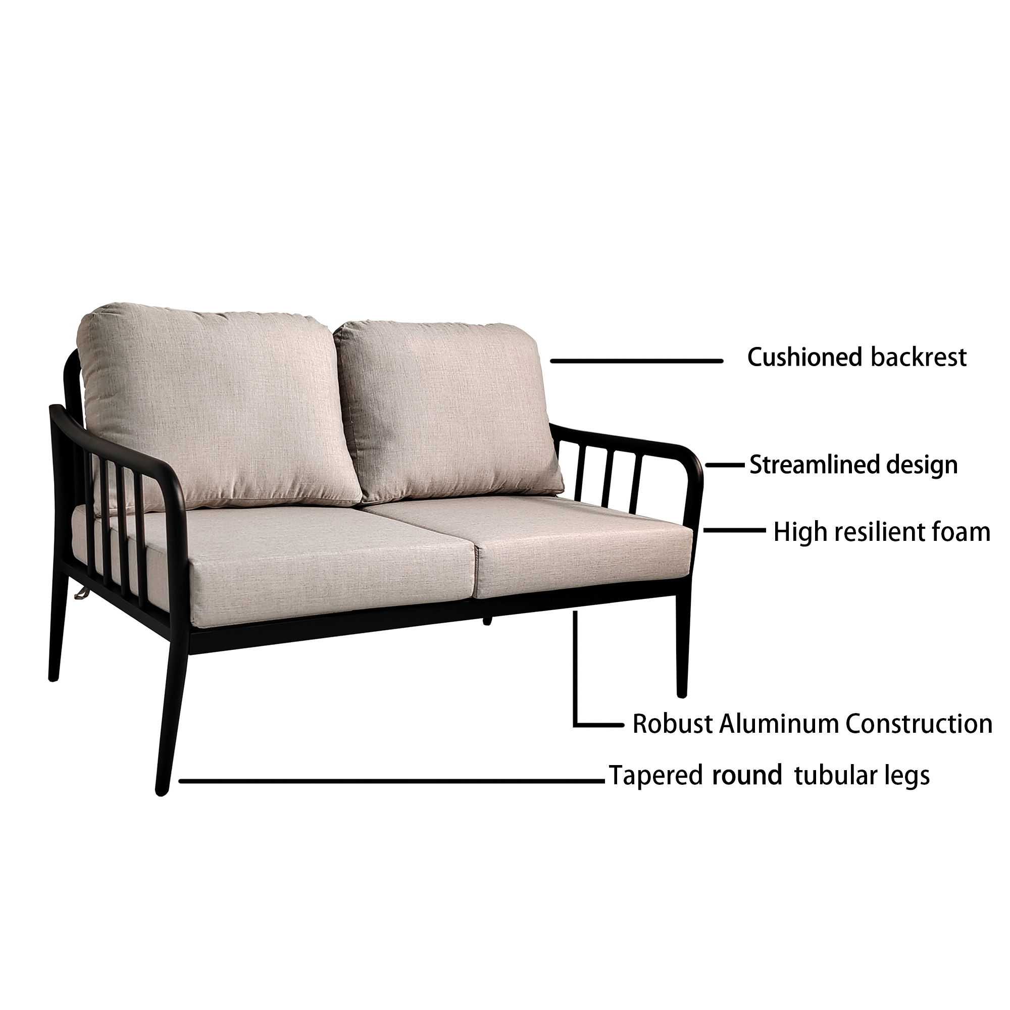 5-Piece Modern Patio Conversation Set with Plush Cushions, Marble-Look Coffee Table, & End Table