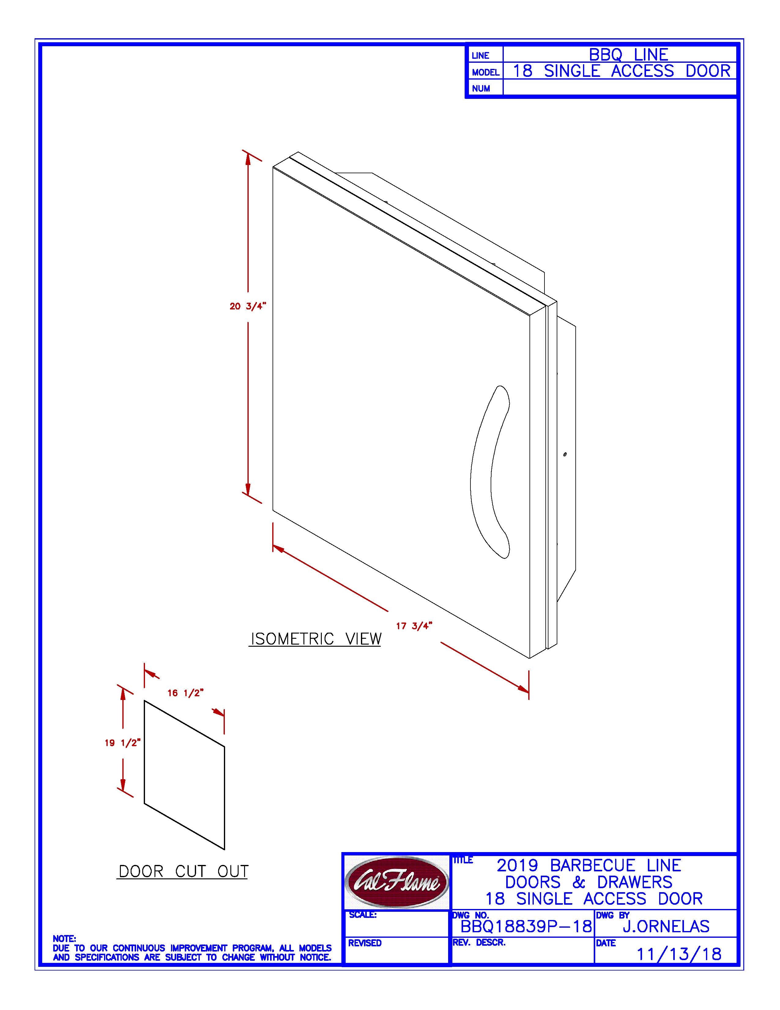 Cal Flame 18" Single Access Door