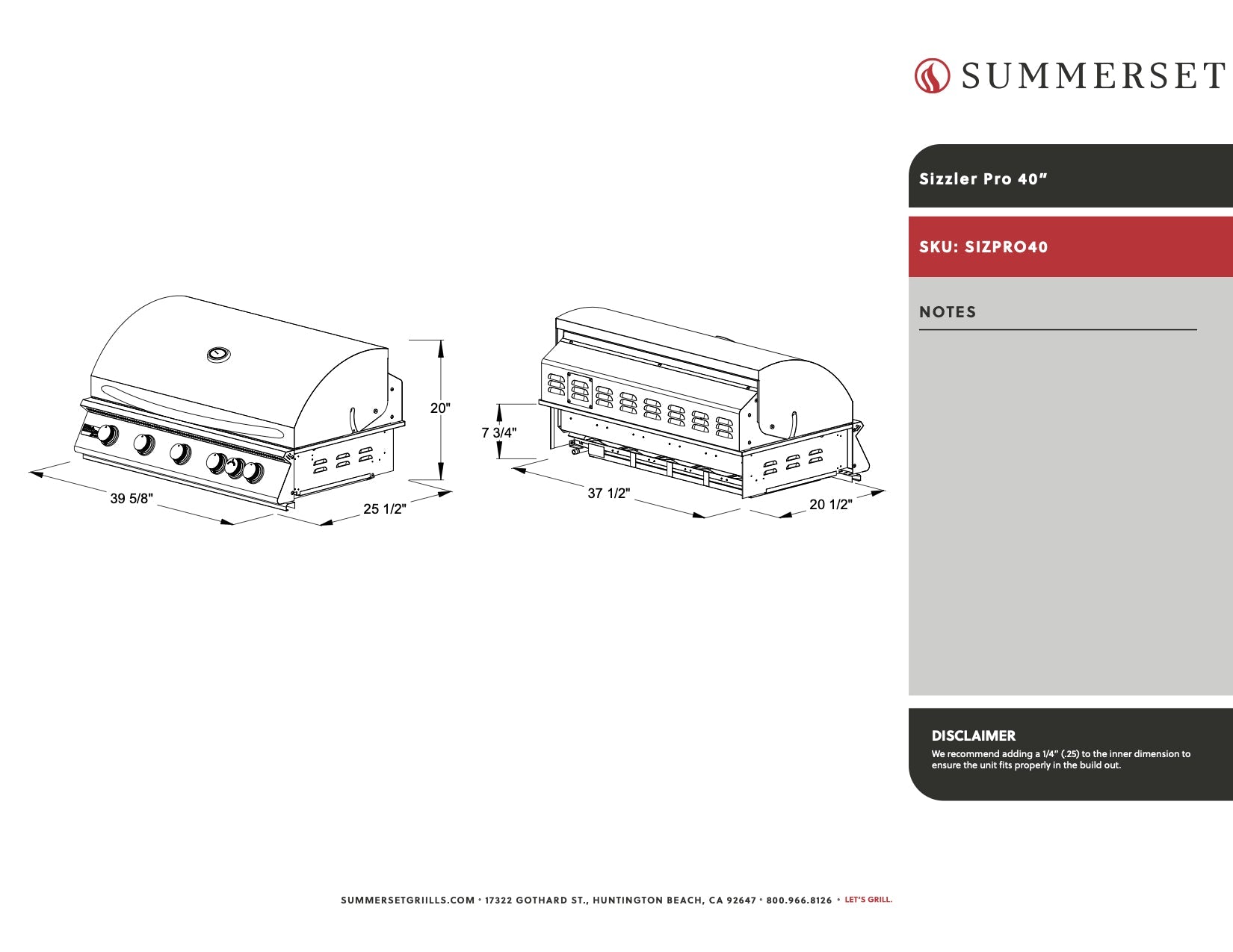 Summerset Sizzler Pro Series Built-in Grill