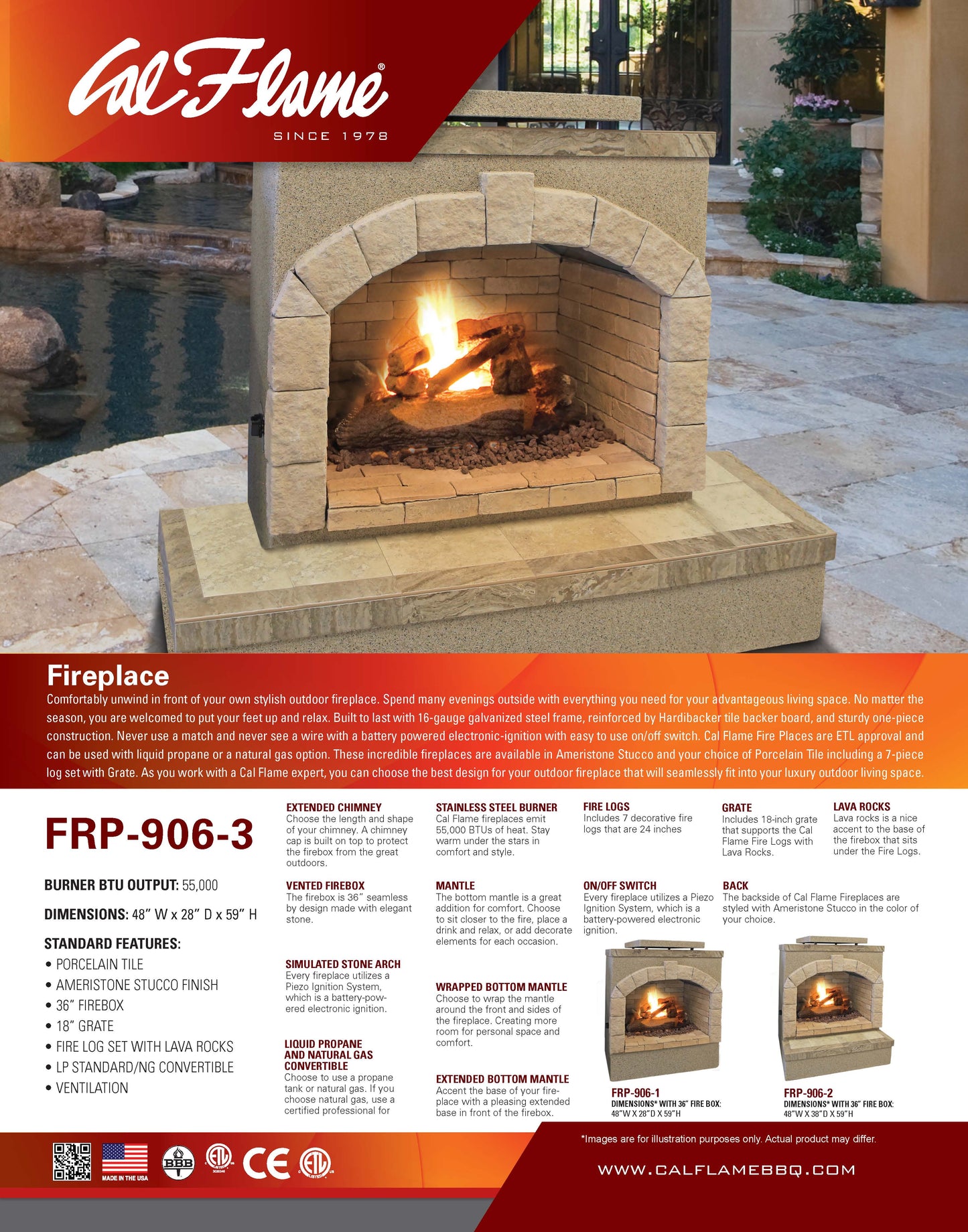 Cal Flame FRP-906-3 Fire Place