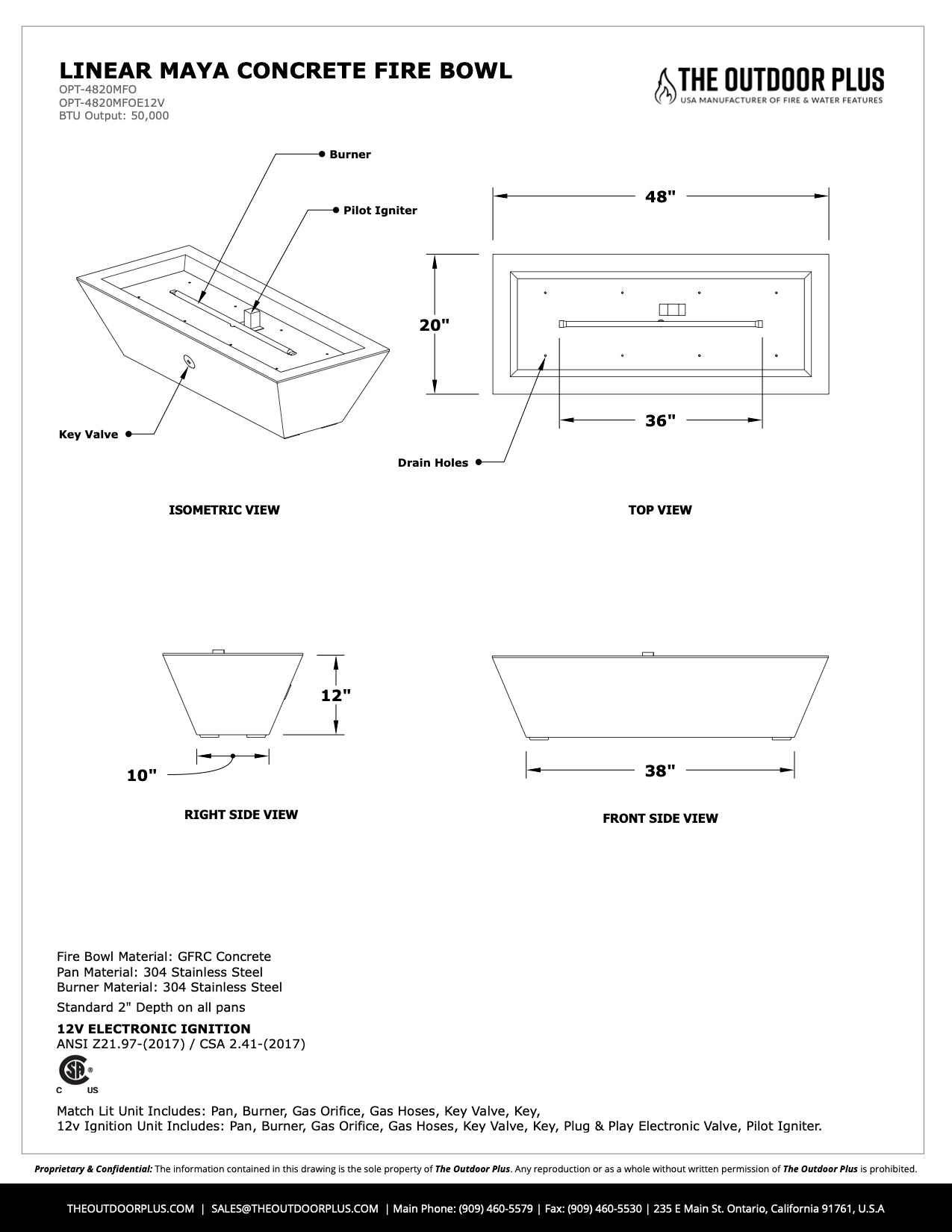 The Outdoor Plus Maya Linear Fire Bowl GFRC