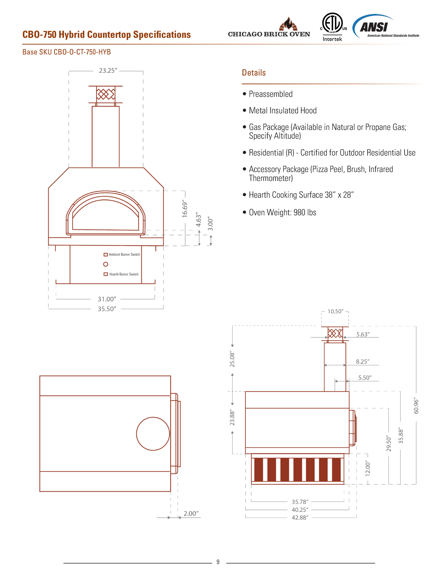 Chicago Brick Oven CBO 750 Hybrid Countertop Stove No Skirt Nat Gas (Residential)