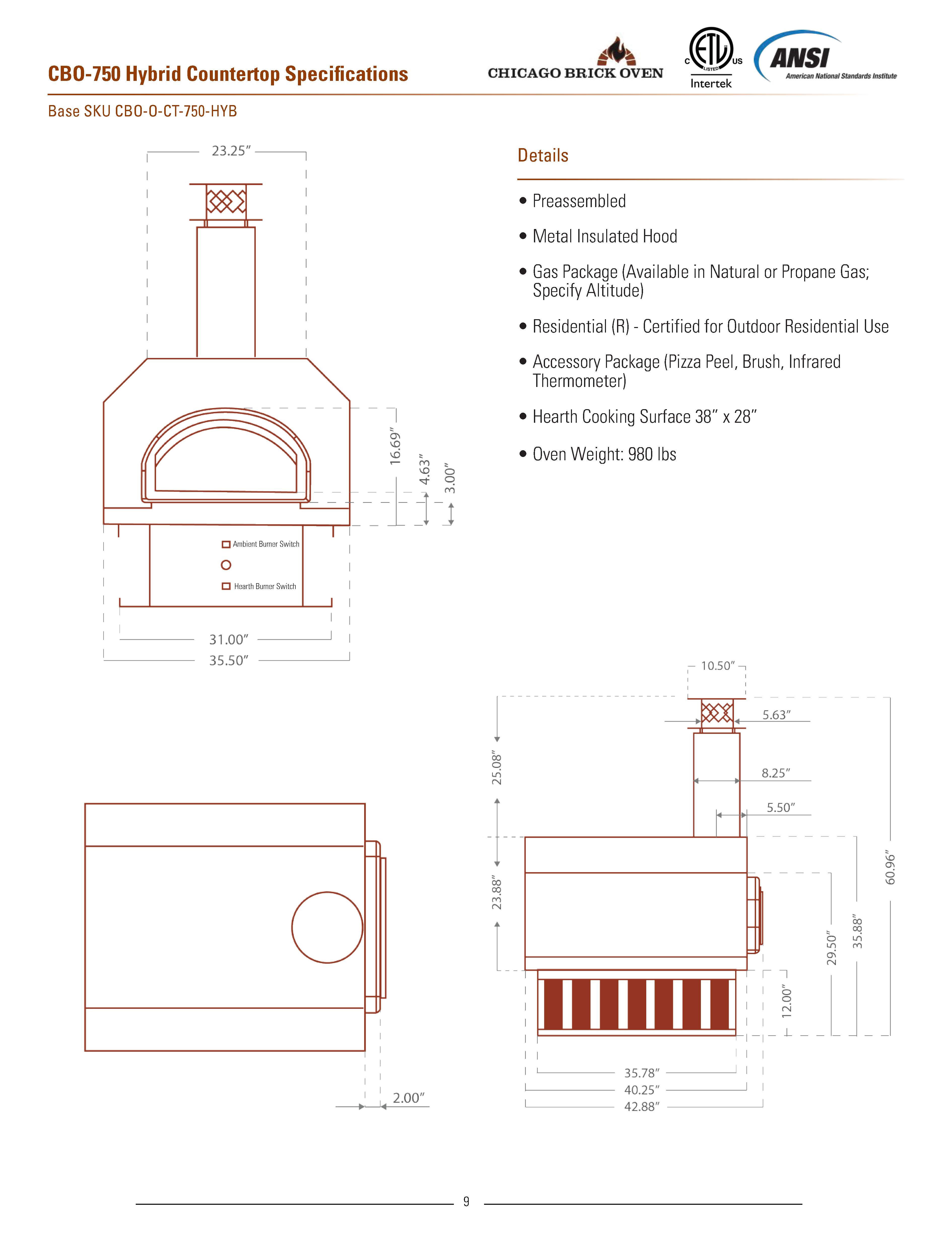 Chicago Brick Oven CBO 750 Hybrid Countertop Stove No Skirt LP Gas (Residential)