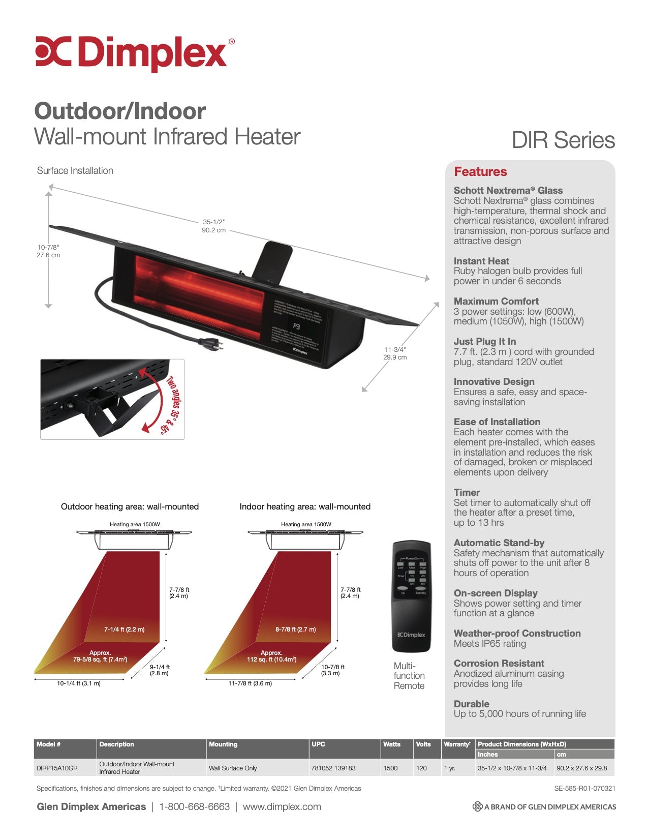 Dimplex Outdoor/Indoor Infared Heater 1500W X-DIRP15A10GR