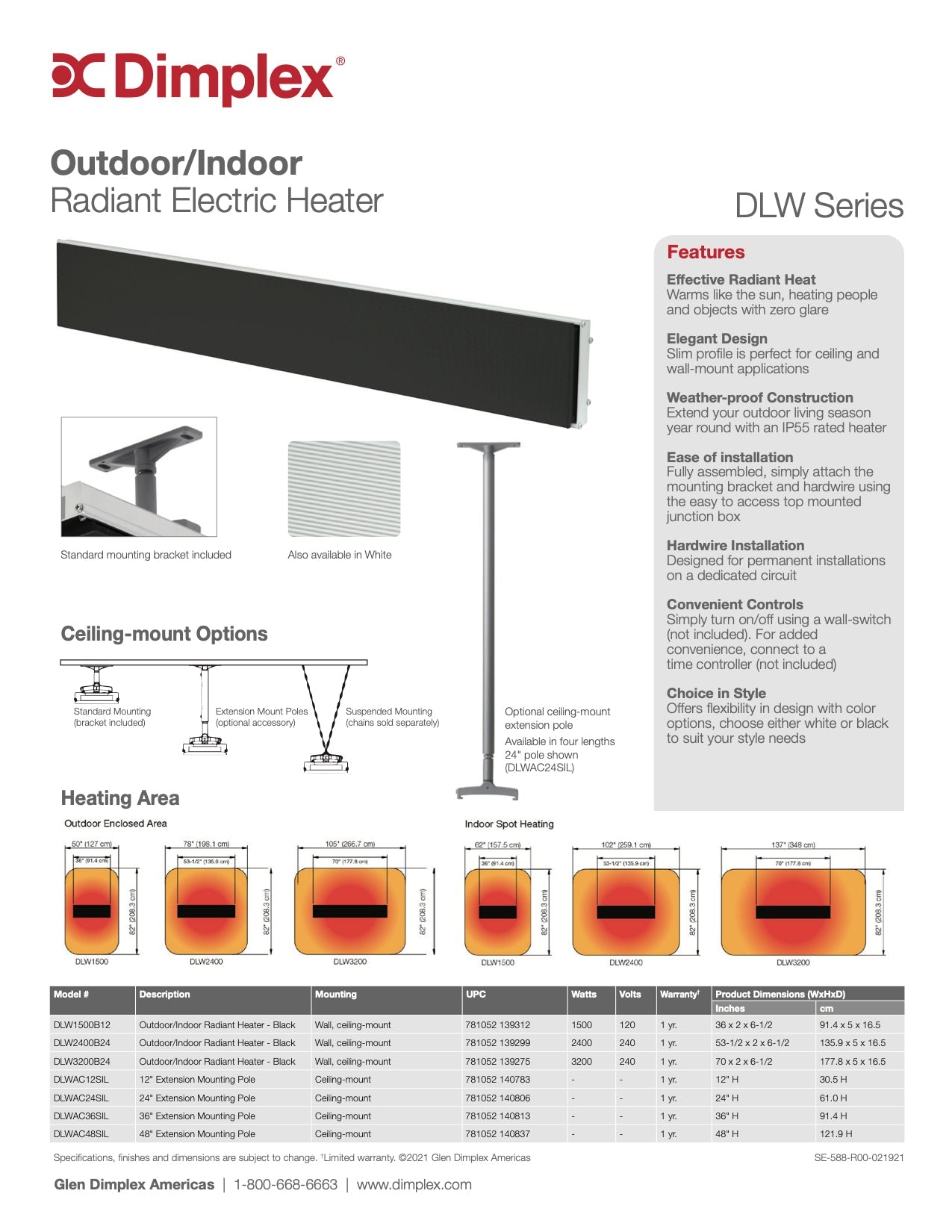 Dimplex Long Wave Black Or White Outdoor/Indoor Infared Heater DLW Series