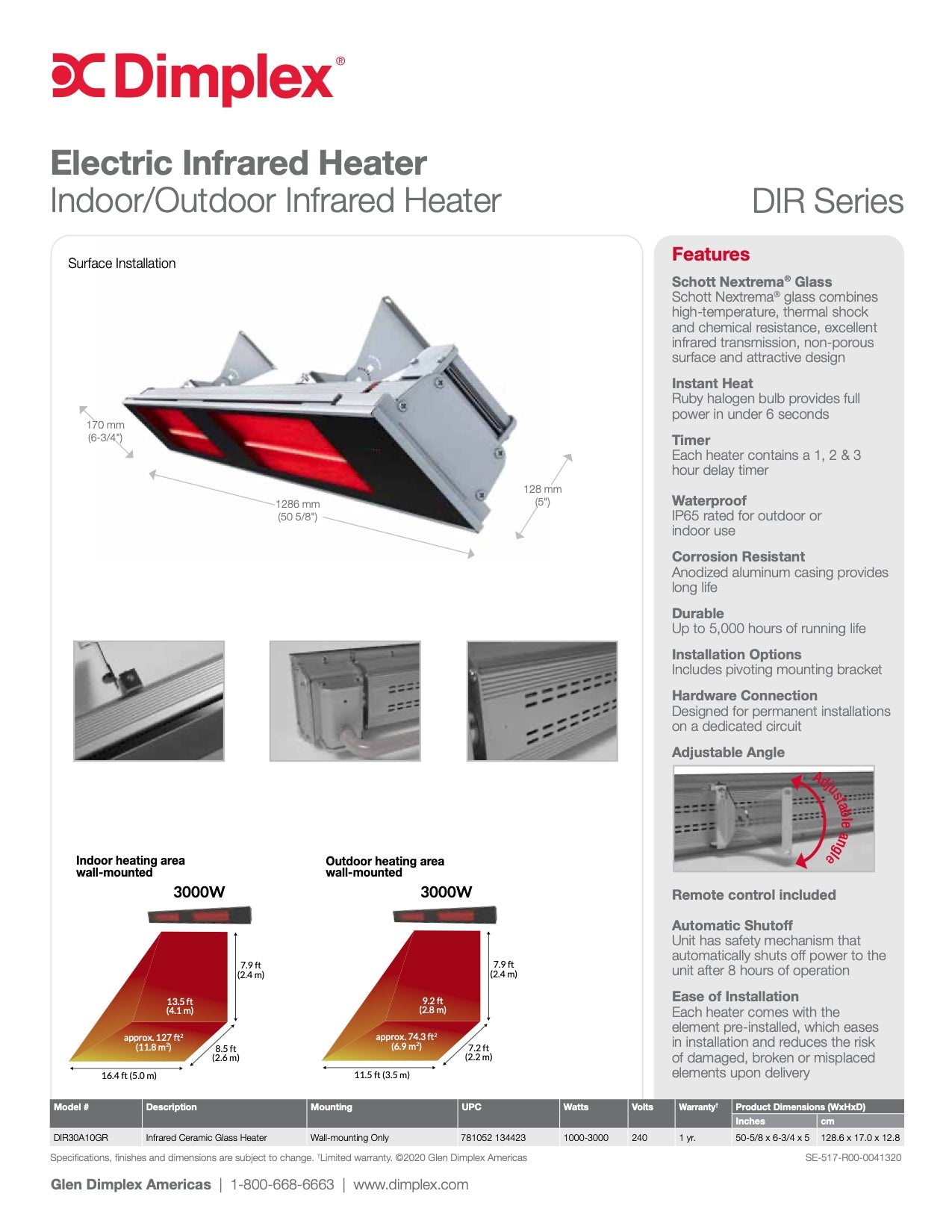 Dimplex Outdoor/Indoor Infared Heater 3000 Watt X-DIR30A10GR