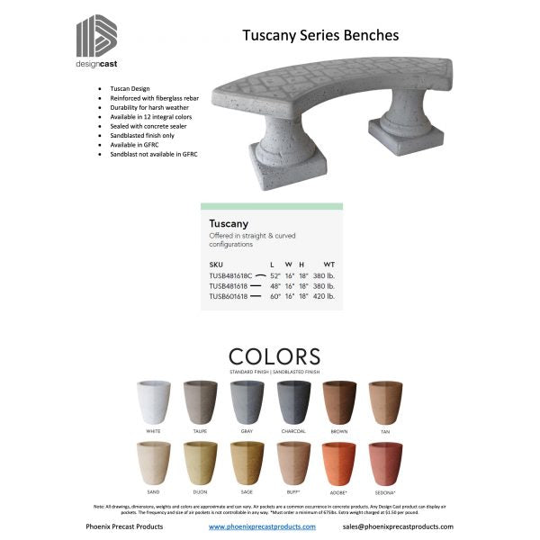 Tuscany Series Curved Concrete Bench