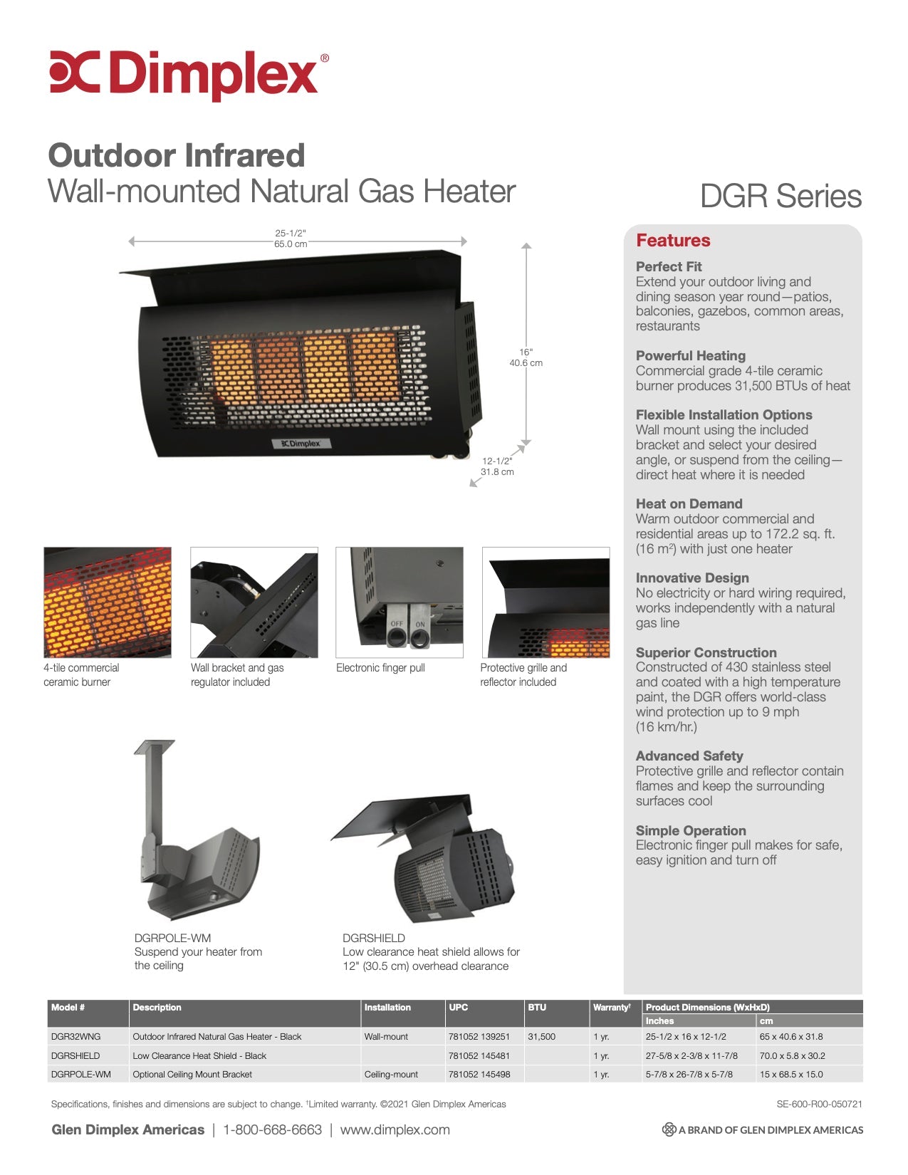 Dimplex Outdoor Infared Portable Heater Head DGR32PLP Gas Wall Mounted