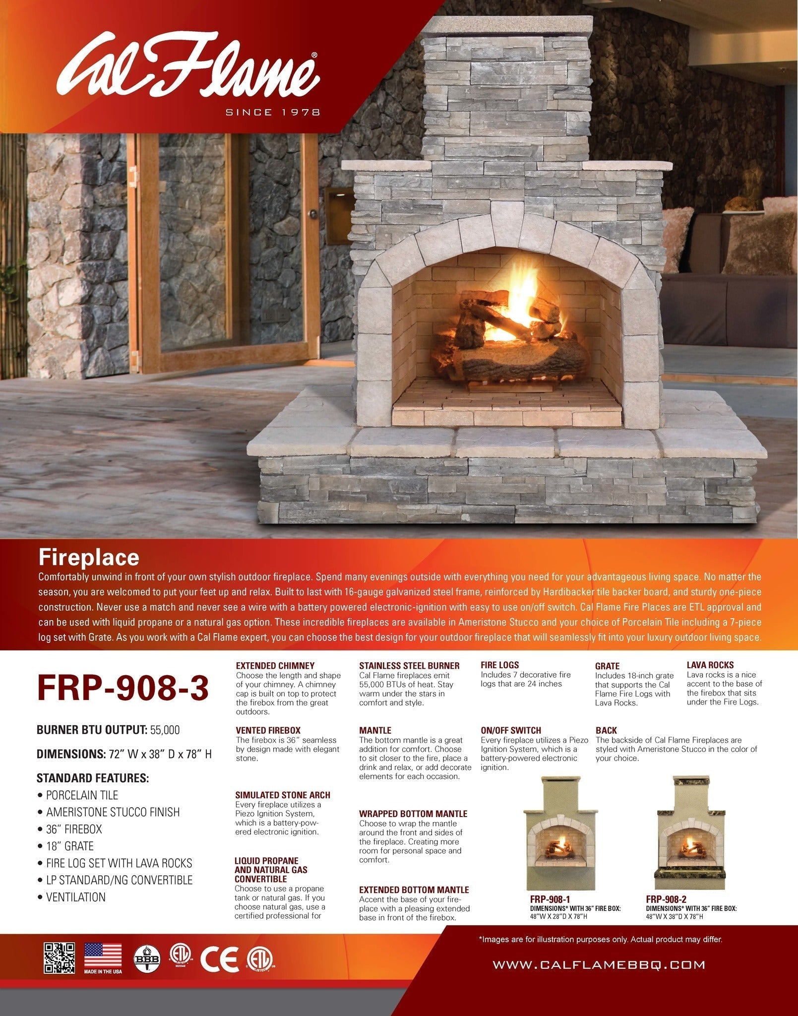 Cal Flame FRP-908-3 Fire Place